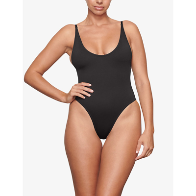 Skims Womens Onyx Scoop-neck Low-back Recycled Stretch-nylon Swimsuit In Onyx