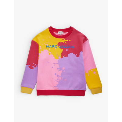 Shop Marc Jacobs Girls Multicoloured Kids Logo-embroidered Paint-splatter Cotton-blend Sweatshirt 4-12 Ye