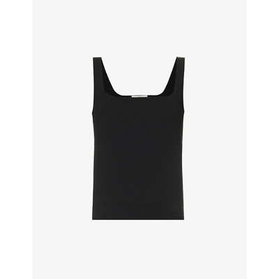Shop Vince Women's Black Square-neck Sleeveless Stretch-cotton Top