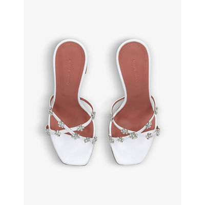 Shop Amina Muaddi Womens White Lily Crystal-embellished Satin Heeled Sandals