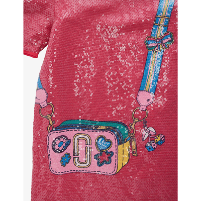 Shop Marc Jacobs Girls Fuschia Kids Graphic-design Sequin-embellished Woven Mini Dress 4-12 Years