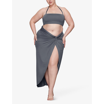Shop Skims Women's Gunmetal Bandeau Slim-fit Recycled Stretch-nylon Bikini Top