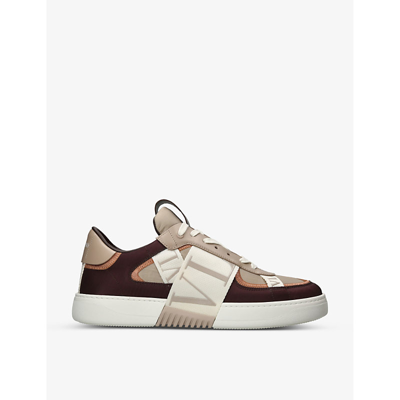 Shop Valentino Garavani Men's Brown/oth Vl7n Logo-strap Leather Low-top Trainers