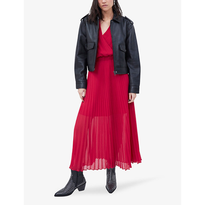 Shop Ikks Women's Red Wrap-front Pleated Woven Midi Dress
