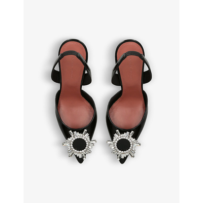 Amina Muaddi Begum Swarovski Crystal-embellished Satin Slingback Pumps In Black