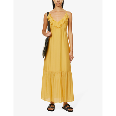 Shop Ikks Women's Yellow Ruffled V-neck Tiered-hem Woven Maxi Dress