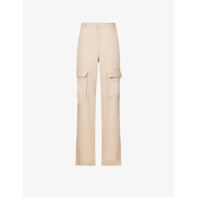 Shop Frame Women's Sand Flap-pocket Straight-leg Mid-rise Organic Linen-blend Trousers