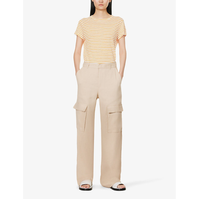 Shop Frame Women's Sand Flap-pocket Straight-leg Mid-rise Organic Linen-blend Trousers