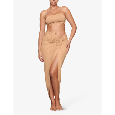 Shop Skims Women's Ochre Bandeau Slim-fit Recycled Stretch-nylon Bikini Top