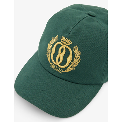 Shop Bally Crest Brand-embroidered Cotton-canvas Cap In Kelly Green