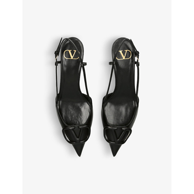Shop Valentino Garavani Womens Black Vlogo 40 Pointed-toe Leather Slingback Courts