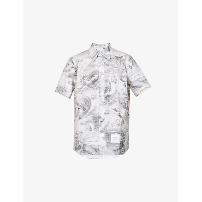 Shop Thom Browne Men's Blk/wht Nautical Graphic-print Cotton-poplin Shirt