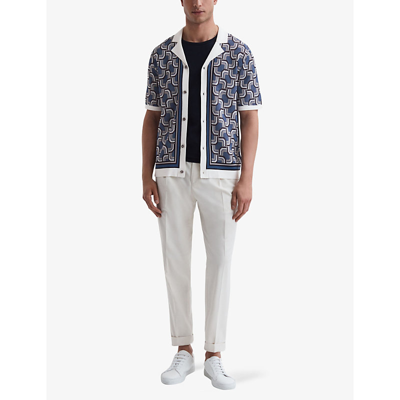 Shop Reiss Men's Blue Lotus Abstract-pattern Knitted Shirt