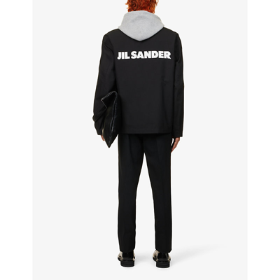 Shop Jil Sander Men's Black Brand-typography Slip-pocket Relaxed-fit Cotton Jacket