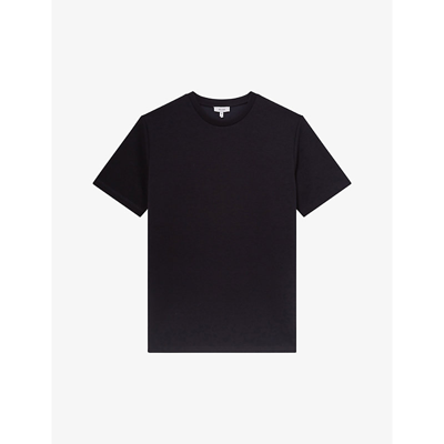 Shop Reiss Mens Navy Bradley Stitched-trim Stretch Woven-blend T-shirt