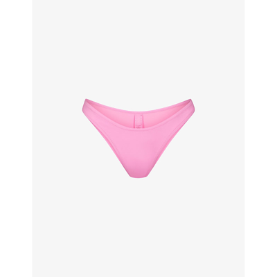 Shop Skims Women's Light Pink Tanga Mid-rise Recycled Stretch-nylon Bikini Bottoms
