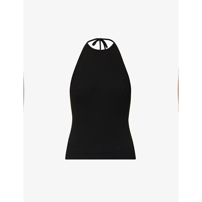 Shop Agolde Women's Black Gabby Halterneck Stretch-organic Cotton Top