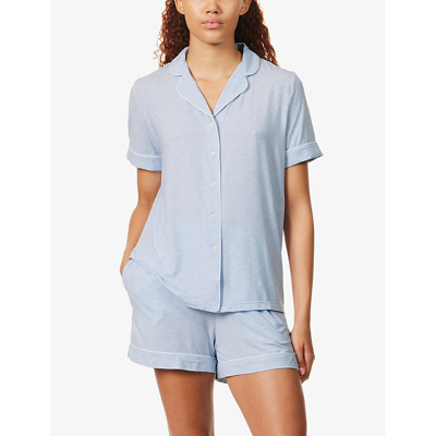 Shop Derek Rose Women's Blue Ethan Short-sleeved Stretch-jersey Pyjama Set