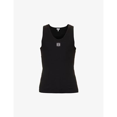 Shop Loewe Anagram-embroidered Slim-fit Stretch-cotton Top In Black