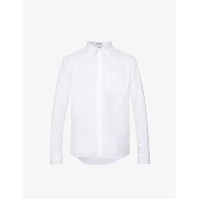 Shop Loewe Anagram-embroidered Patch-pocket Regular-fit Cotton-poplin Shirt In White