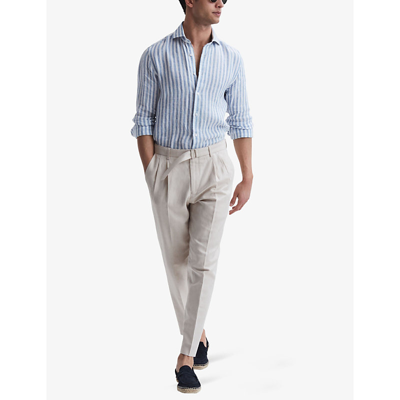 Shop Reiss Men's Soft Blue Herri Ruban Striped Regular-fit Linen Shirt