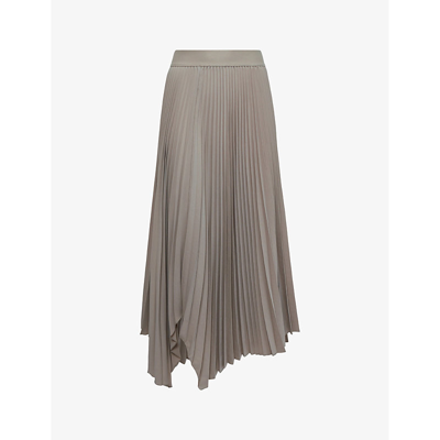 Shop Reiss Women's Champagne Jodie Pleated Asymmetric-hem Woven Midi Skirt