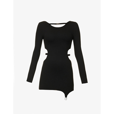 Shop Heliot Emil Women's Black Orderly Cut-out Pendant-embellished Stretch-rayon Mini Dress
