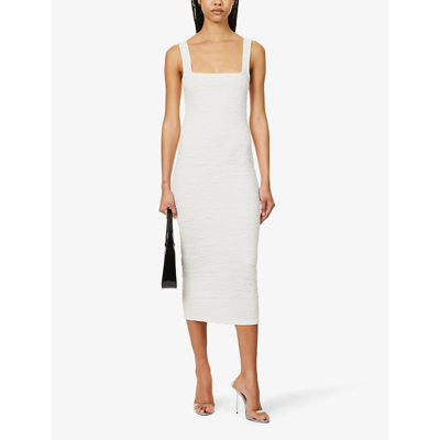 Shop Good American Women's Ivory001 Crinkled-texture Sleeveless Stretch-woven Midi Dress