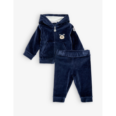Moncler Babies' Navy Bear-embroidered Velvet Tracksuit 3 Months-2 Years |  ModeSens