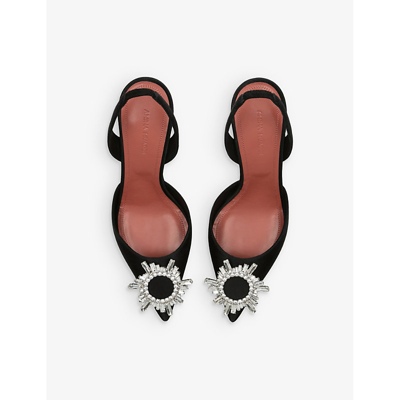 Amina Muaddi Womens Black Begum Crystal-embellished Slingback Satin Courts In Black