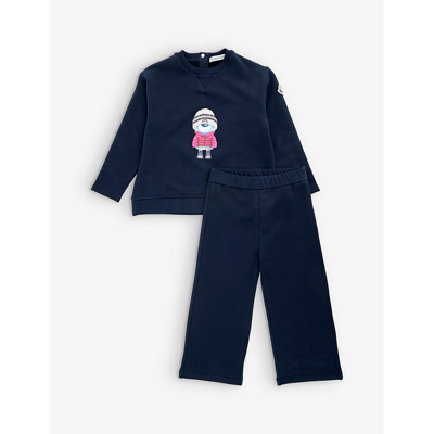 Shop Moncler Logo-print Stretch-cotton Two-piece Set 9 Months-3 Years In Navy