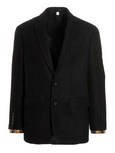 Shop Burberry Wool Tailored Blazer Jacket In Black