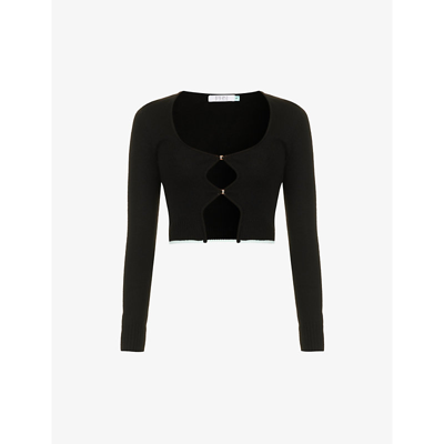 Shop Ph5 Reef Cut-out Cropped Wool Cardigan In Black