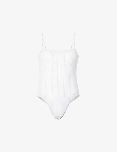 Shop Cou Cou Intimates Women's 001 White The Bodysuit Pointelle-pattern Organic-cotton Body