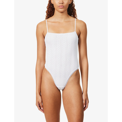 Cou Cou Intimates Womens 001 White The Bodysuit Pointelle-pattern Organic-cotton Body In 001 White