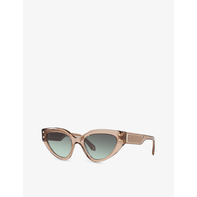 Shop Bvlgari Bv8256 Cat-eye Branded-arm Acetate Sunglasses In Brown