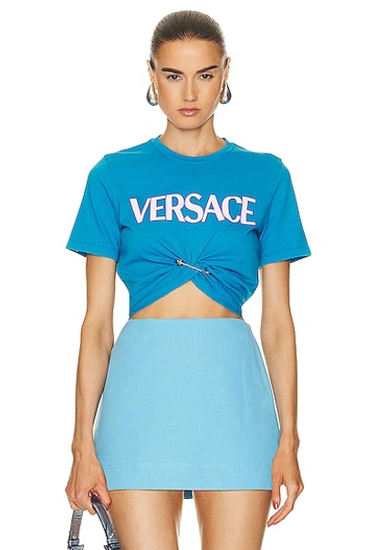 Shop Versace Jersey T-shirt In Mediterranean Blue & Light Peony