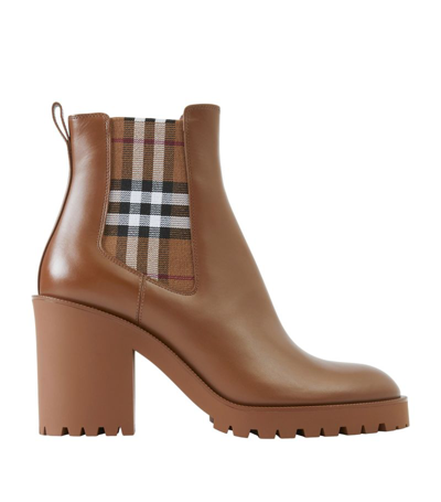 Shop Burberry Leather Heeled Chelsea Boots 70 In Brown