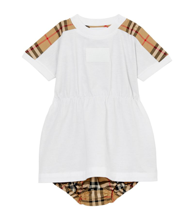 Shop Burberry Kids Cotton Check Dress And Bloomers Set (3-36 Months) In White