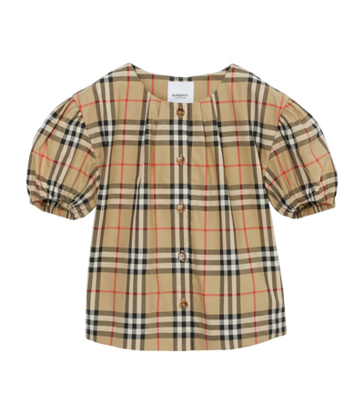 Shop Burberry Cotton Check Blouse (3-14 Years) In Brown