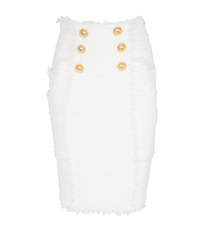 Shop Balmain Tweed Pencil Skirt In White