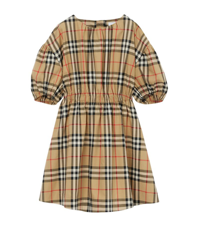 Shop Burberry Kids Stretch-cotton Vintage Check Dress (3-14 Years) In Neutrals
