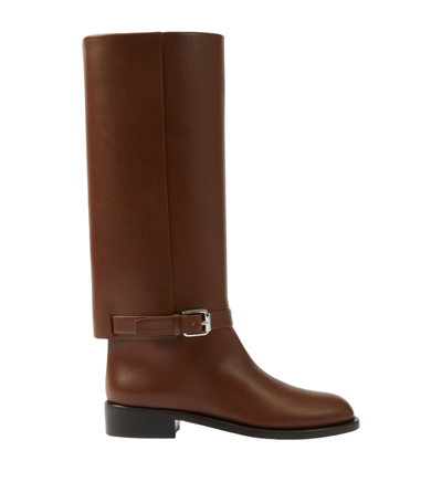 Shop Burberry Leather Logo-embossed Boots In Brown