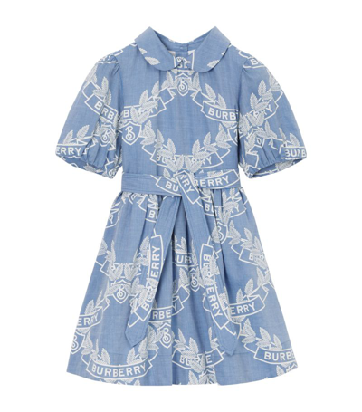 Shop Burberry Kids Oak Leaf Crest Dress (3-14 Years) In Blue