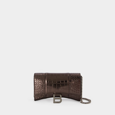 Balenciaga Hourglass Wallet On Chain -  - Leather - Dark Bronze In Metallic