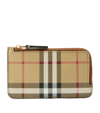 Shop Burberry Check Zipped Card Holder In Neutrals