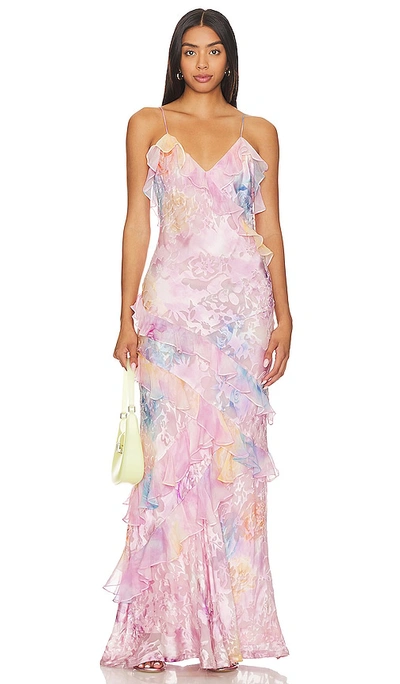 Loveshackfancy Rialto Ruffled Silk-blend Gown In Candy Sparkle