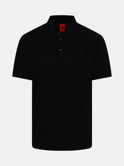 Shop Ferrari Polo Shirt In Black Cotton