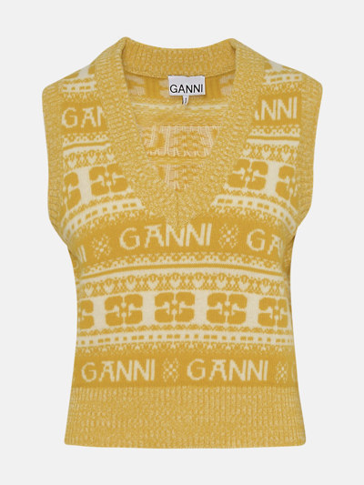 Shop Ganni Yellow Wool Vest