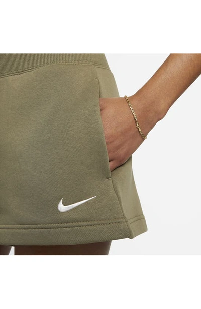 Shop Nike Phoenix Fleece Knit Shorts In Medium Olive/ Sail